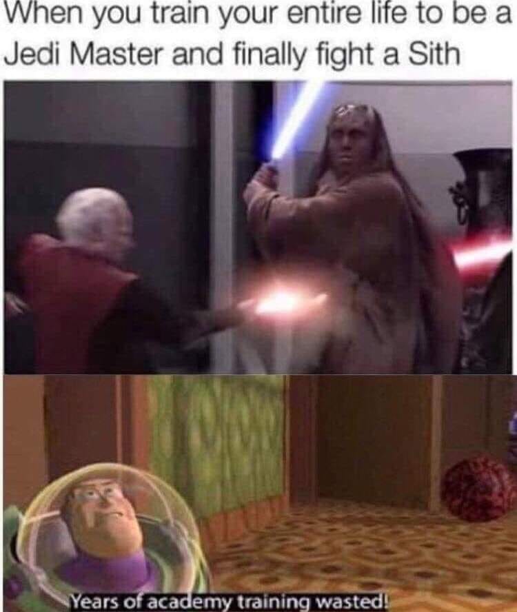 This meme is a play on words combining two popular franchises: Star Wars and Star Wars: The Clone Wars (2008) cartoon series. The top image shows a scene from Star Wars: The Clone Wars, where Anakin Skywalker (now known as Darth Vader) is being trained by Obi-Wan Kenobi as a young Padawan. The bottom image shows Anakin as Darth Vader, with a caption that says "When you train to be a Jedi but really you're training to be a Sith".